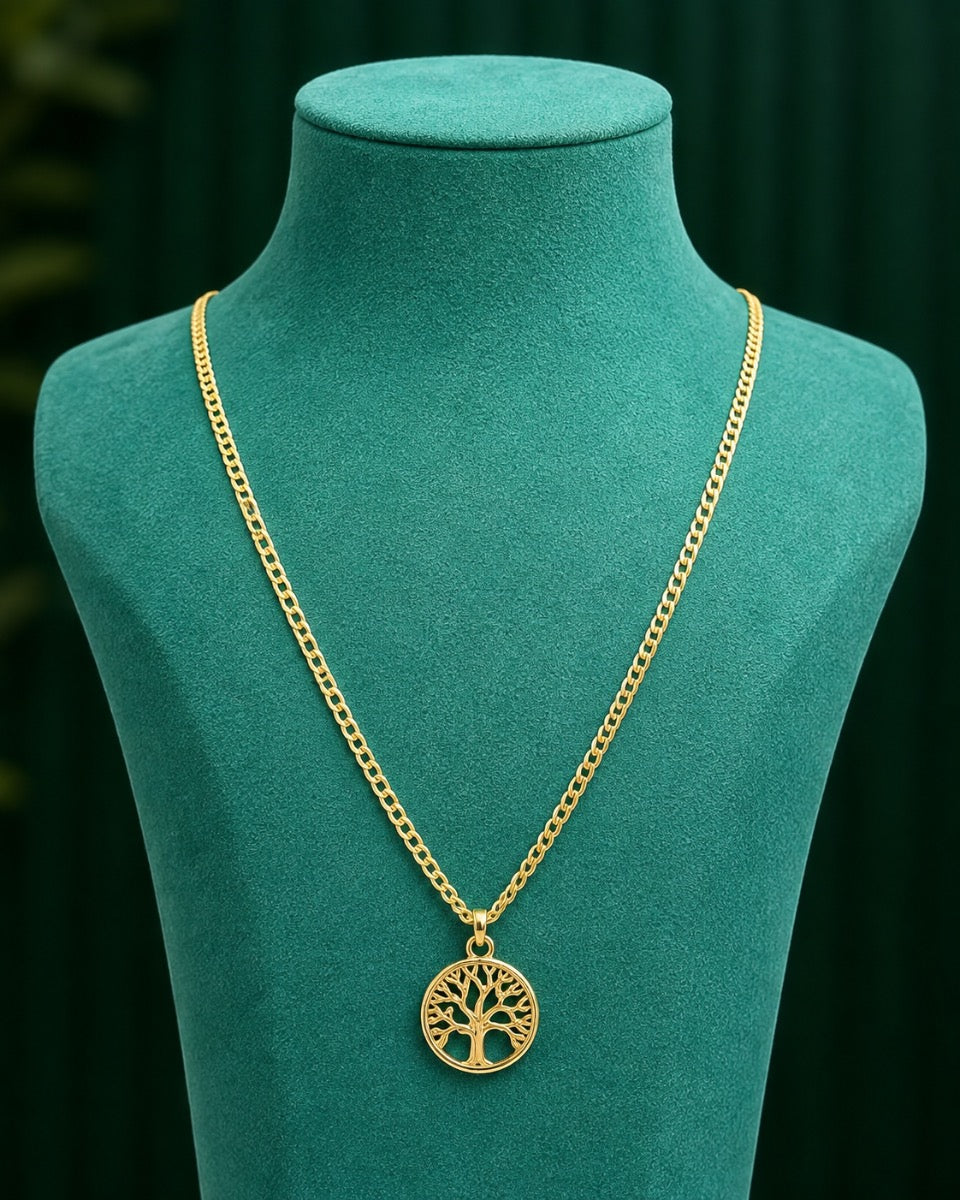 Diamond-Cut Chain with Tree of Life Charm 10K