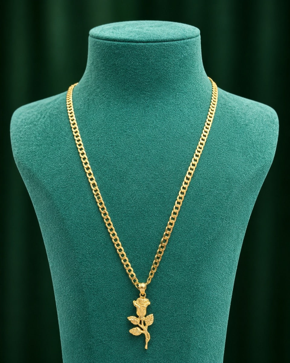 Diamond-Cut Chain with Rose Charm 10K
