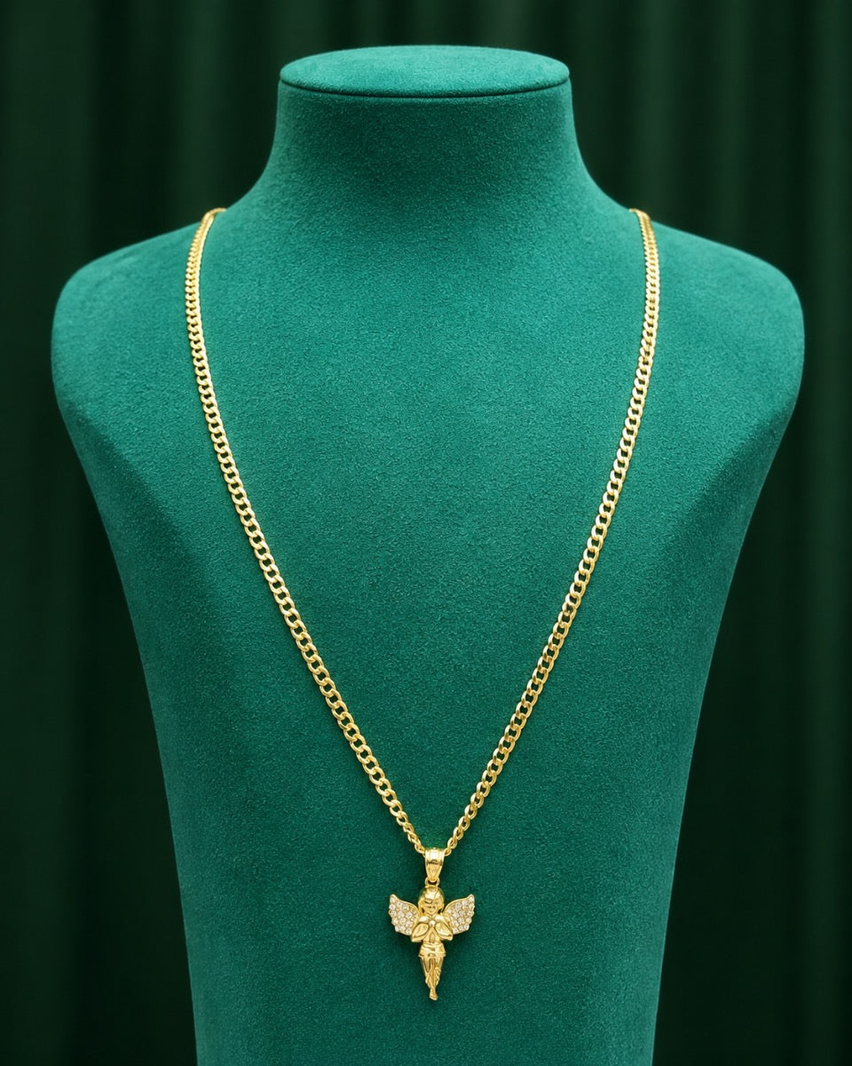 Diamond-Cut Chain with Angel Charm 10K